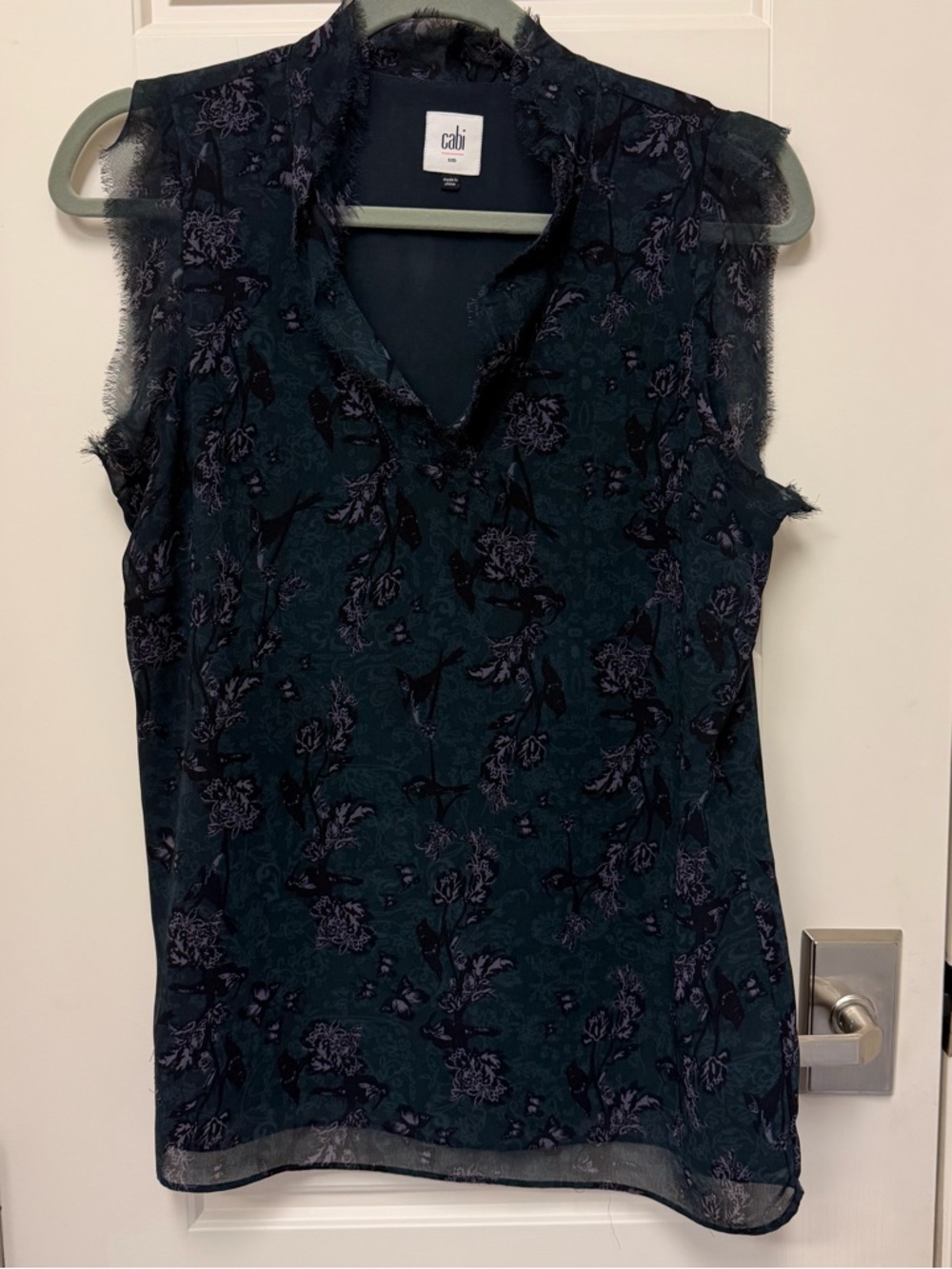 CAbi Dark Teal Floral Lace-Trim Sleeveless Camisole